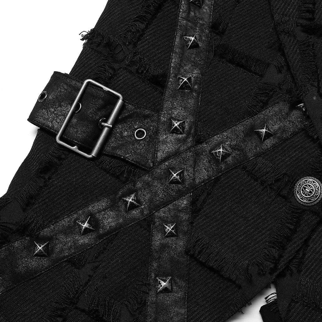 'Beyond Death' Waistcoat with Leather Straps - PunkRave