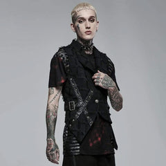 'Beyond Death' Waistcoat with Leather Straps - PunkRave