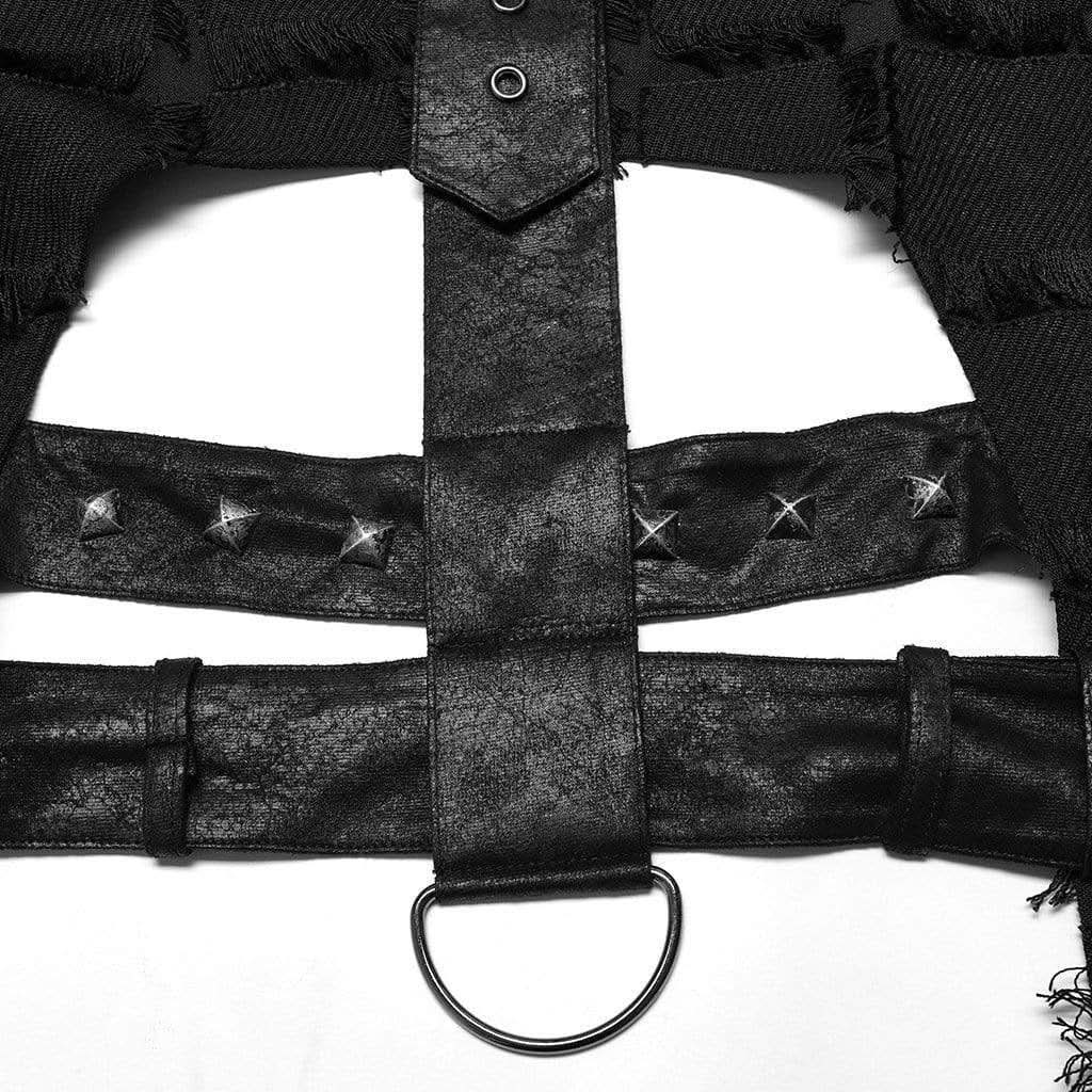 'Beyond Death' Waistcoat with Leather Straps - PunkRave