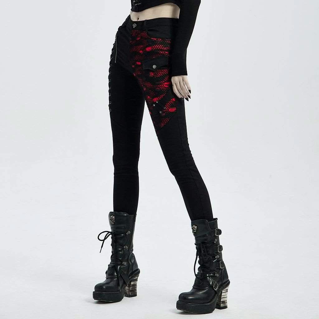 'Valkyrie' Denim Trousers (Red) - PunkRave