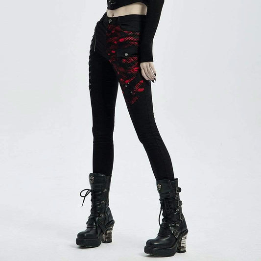 'Valkyrie' Denim Trousers (Red) - PunkRave
