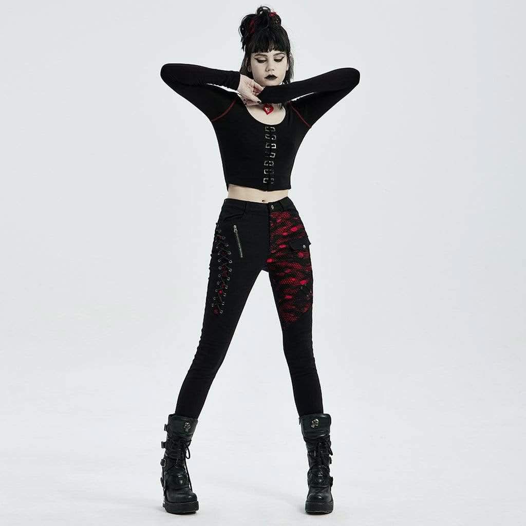 'Valkyrie' Denim Trousers (Red) - PunkRave