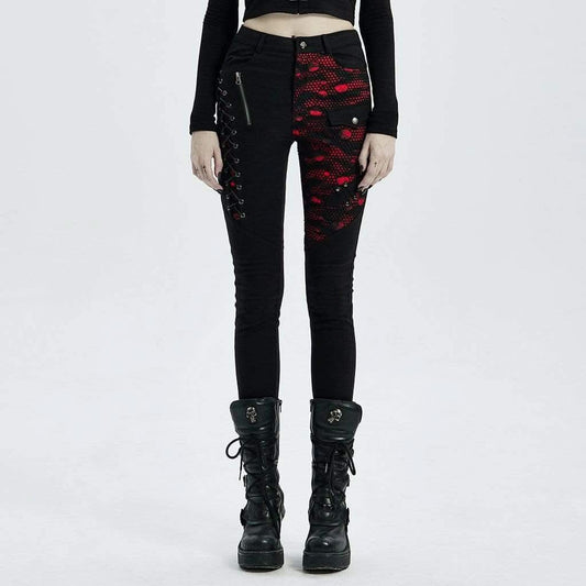 'Valkyrie' Denim Trousers (Red) - PunkRave
