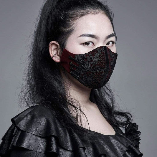 Melinda embroidered lace face mask (Red) - PunkRave