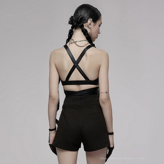 Razorblade Kiss Suspender Crop Top - PunkRave