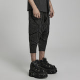 Amor Fati Men's Cyberpunk Cropped Drop-Crotch Trousers in Grey