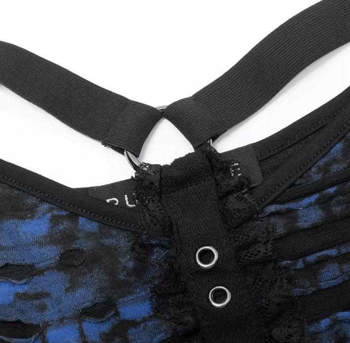 'Infernal Eternal' Off-shoulders Crop Top (Blue) - PunkRave