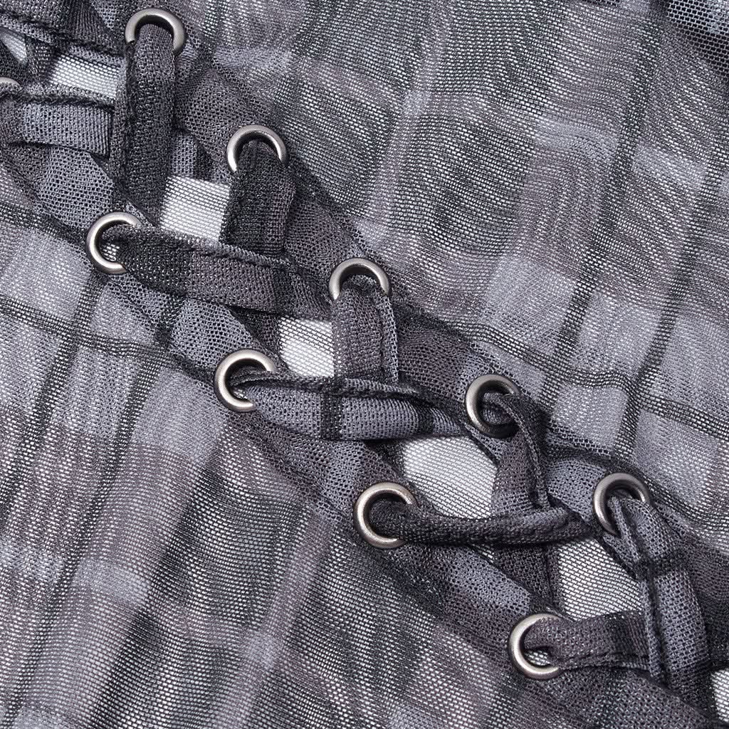 Luna Plaid Mesh Dress (Black) - PunkRave
