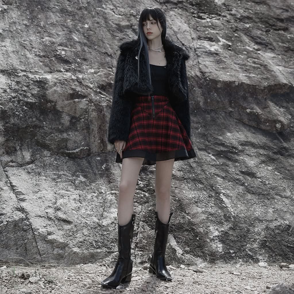 Seori A-Line Skirt (Checkered) - PunkRave