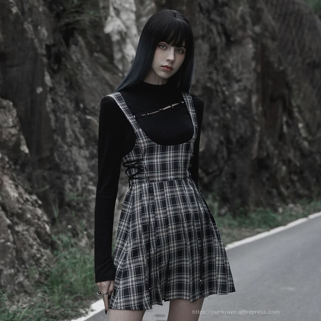 Watercolor Eyes Suspender Skirt (Checkered) - PunkRave