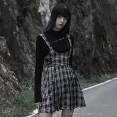 Watercolor Eyes Suspender Skirt (Checkered) - PunkRave