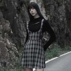 Watercolor Eyes Suspender Skirt (Checkered) - PunkRave