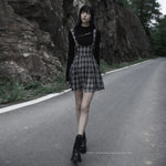 Watercolor Eyes Suspender Skirt (Checkered) - PunkRave