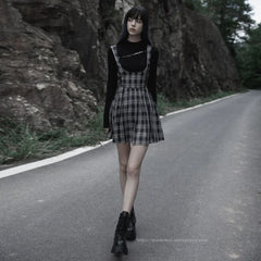 Watercolor Eyes Suspender Skirt (Checkered) - PunkRave