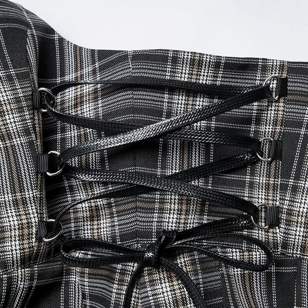 Watercolor Eyes Suspender Skirt (Checkered) - PunkRave