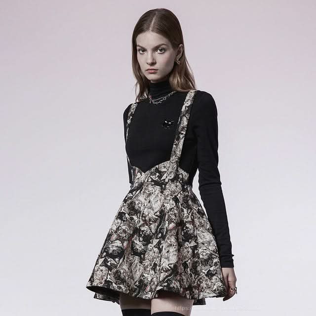 Gnarly Fiesta' Suspender Skirt (Beige) - PunkRave