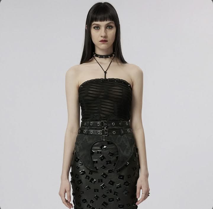 Recorded Butterflies Bandeau Top - Black - PunkRave
