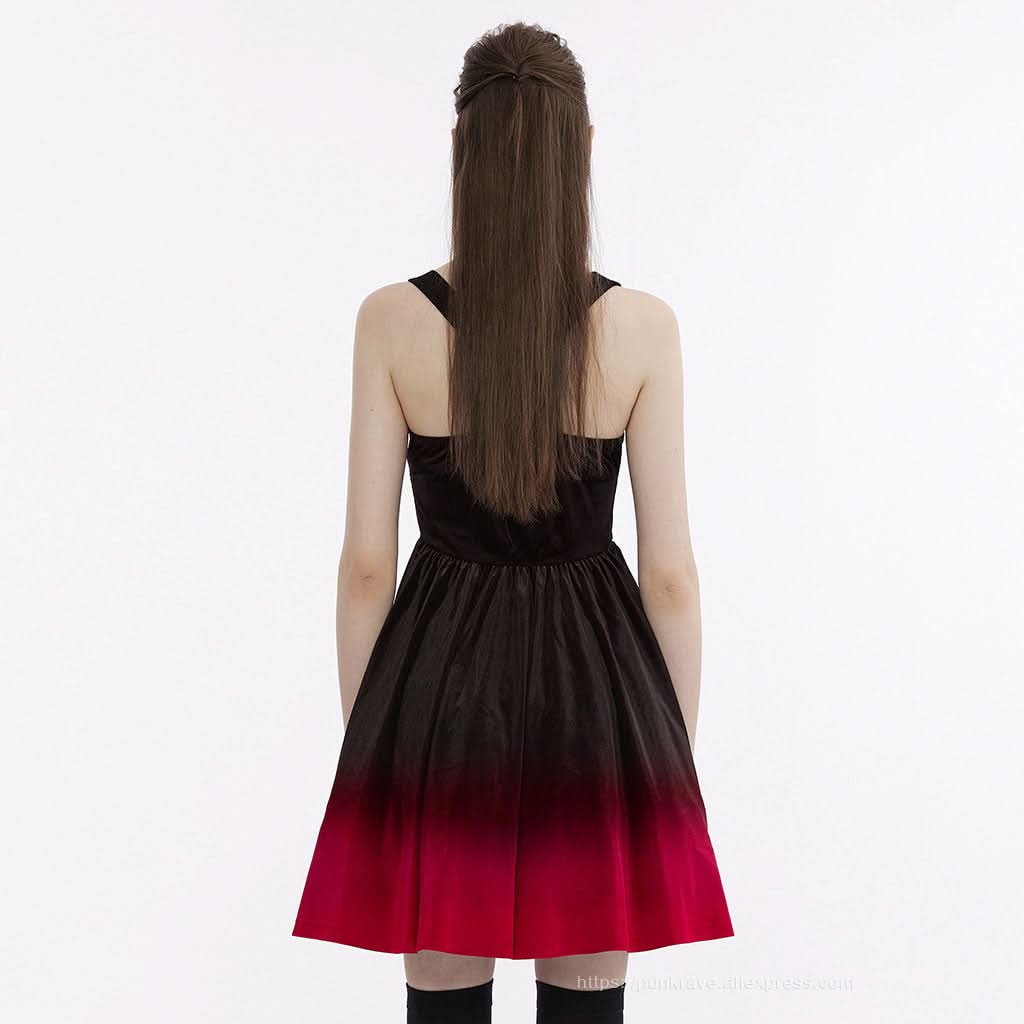 The Knight Gradient Dress - Black Red - PunkRave
