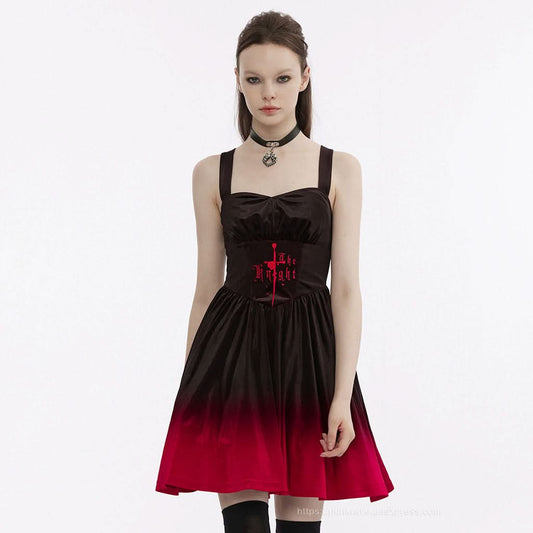 The Knight Gradient Dress - Black Red - PunkRave