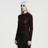 Corona Women's Gothic Floral Burnout Long Sleeve Top in Red