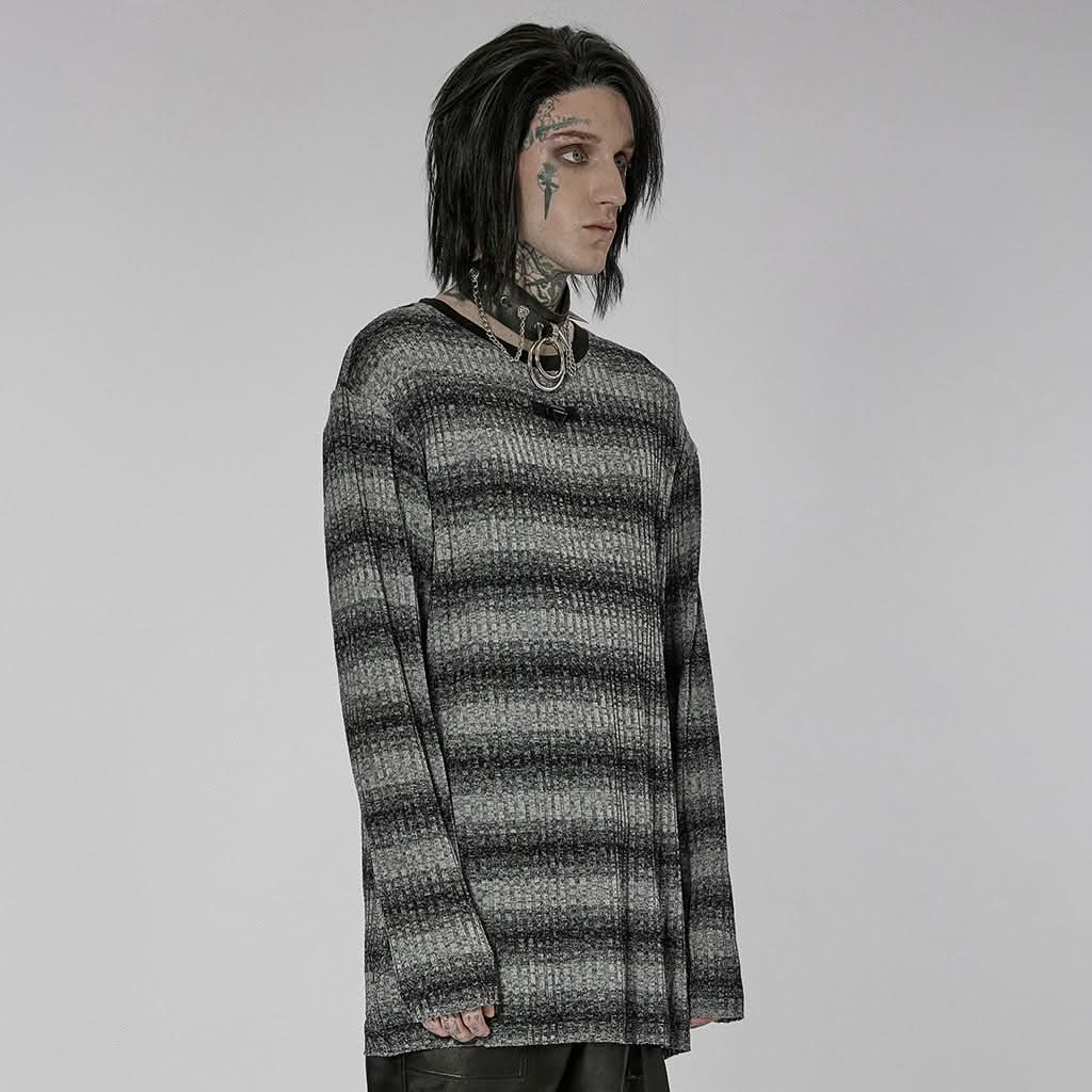 Sludge Grunge Striped Tee - Gray - PunkRave