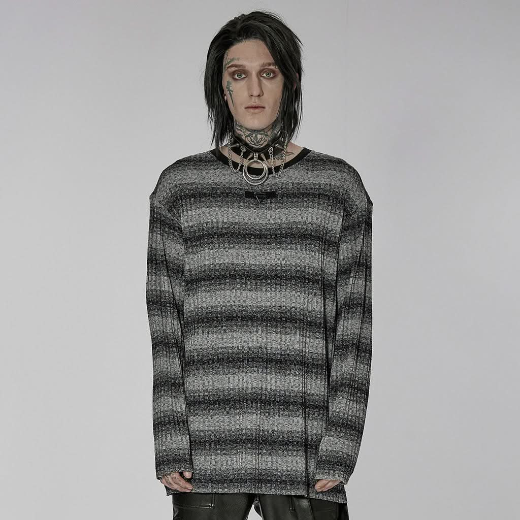 Sludge Grunge Striped Tee - Gray - PunkRave