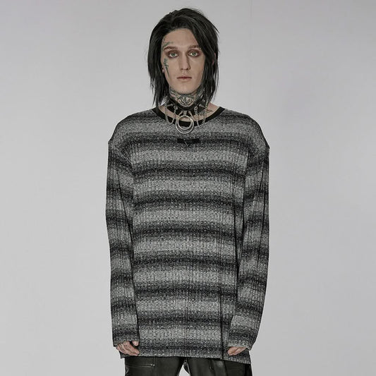 Sludge Grunge Striped Tee - Gray - PunkRave