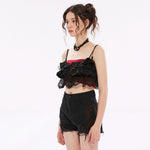 Diamond Goth Cropped Ruffled Top - Black - PunkRave