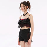 Diamond Goth Cropped Ruffled Top - Black - PunkRave