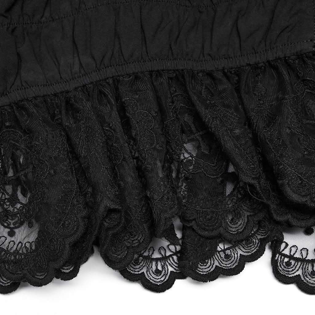 Diamond Goth Cropped Ruffled Top - Black - PunkRave