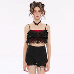 Diamond Goth Cropped Ruffled Top - Black - PunkRave