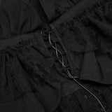 Diamond Goth Cropped Ruffled Top - Black - PunkRave