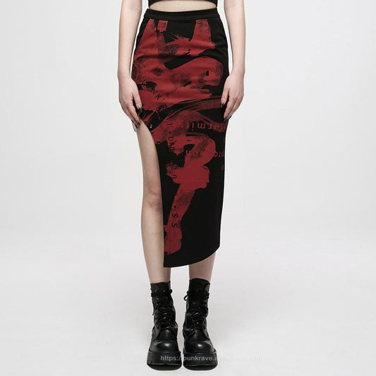 Yokai Printed Skirt - Red and Black - PunkRave