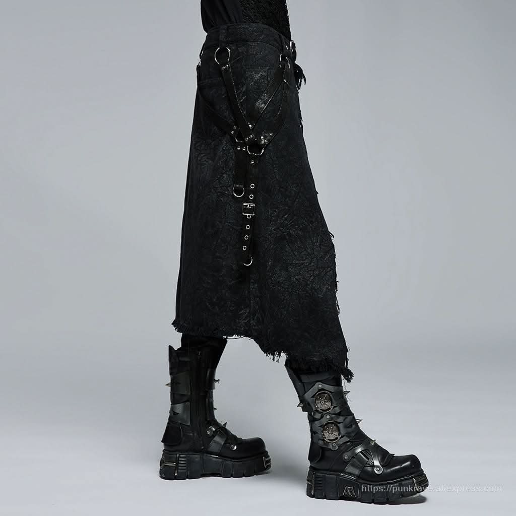 Orpheus Distressed Kilt With Leather Straps - PunkRave