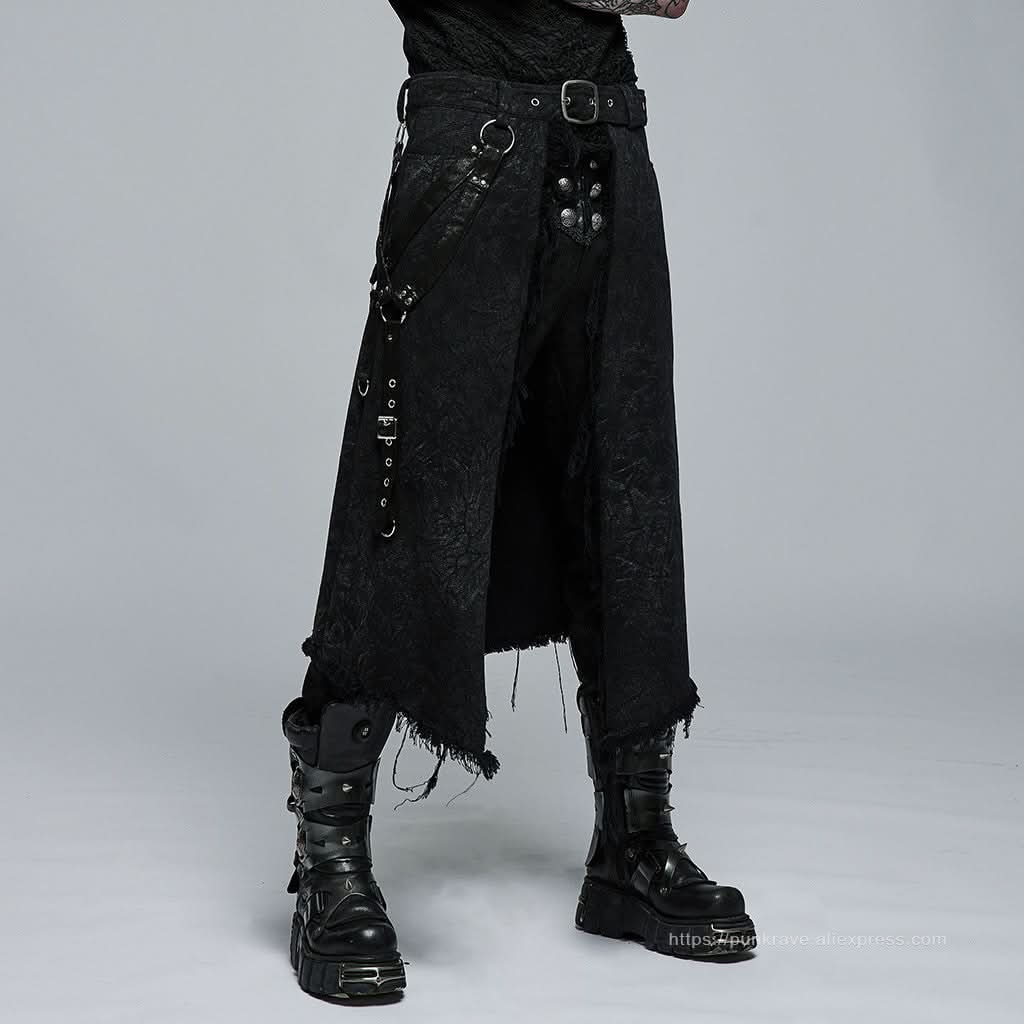 Orpheus Distressed Kilt With Leather Straps - PunkRave