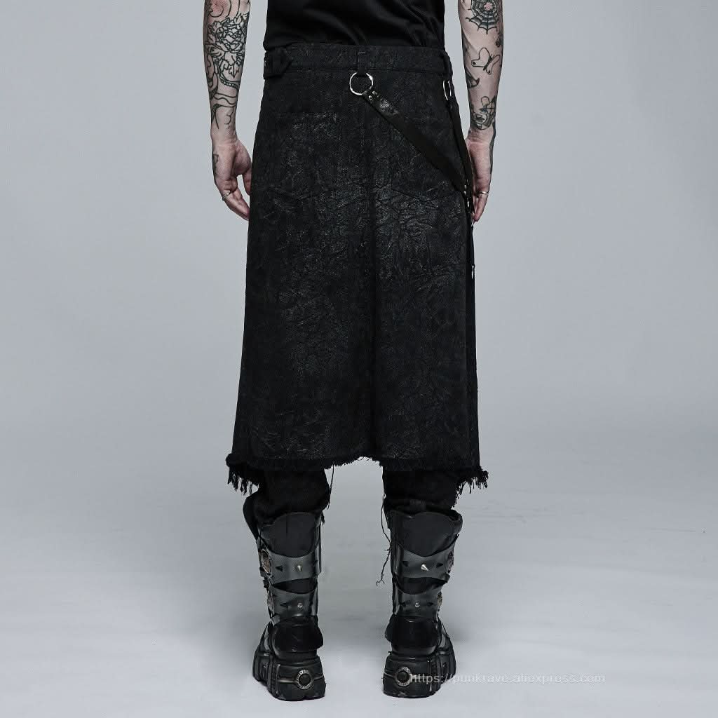 Orpheus Distressed Kilt With Leather Straps - PunkRave
