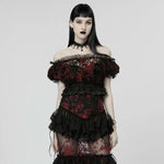 Lady Anne Lace Top With Bardot Neckline - Red and Black - PunkRave