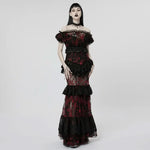 Lady Anne Lace Top With Bardot Neckline - Red and Black - PunkRave