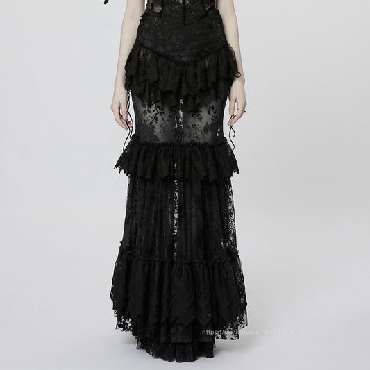 Andromeda Ruffled Lace Skirt - Black - PunkRave