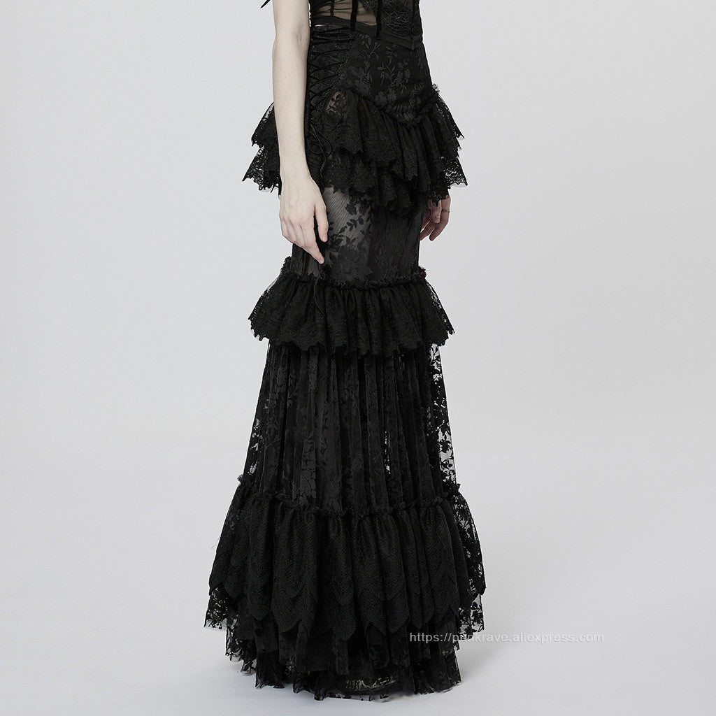 Andromeda Ruffled Lace Skirt - Black