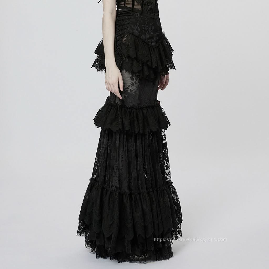 Andromeda Ruffled Lace Skirt - Black - PunkRave
