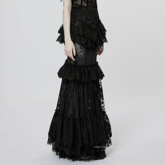 Andromeda Ruffled Lace Skirt - Black - PunkRave
