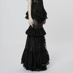 Andromeda Ruffled Lace Skirt - Black - PunkRave