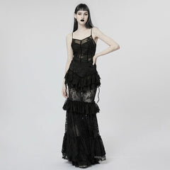 Andromeda Ruffled Lace Skirt - Black - PunkRave