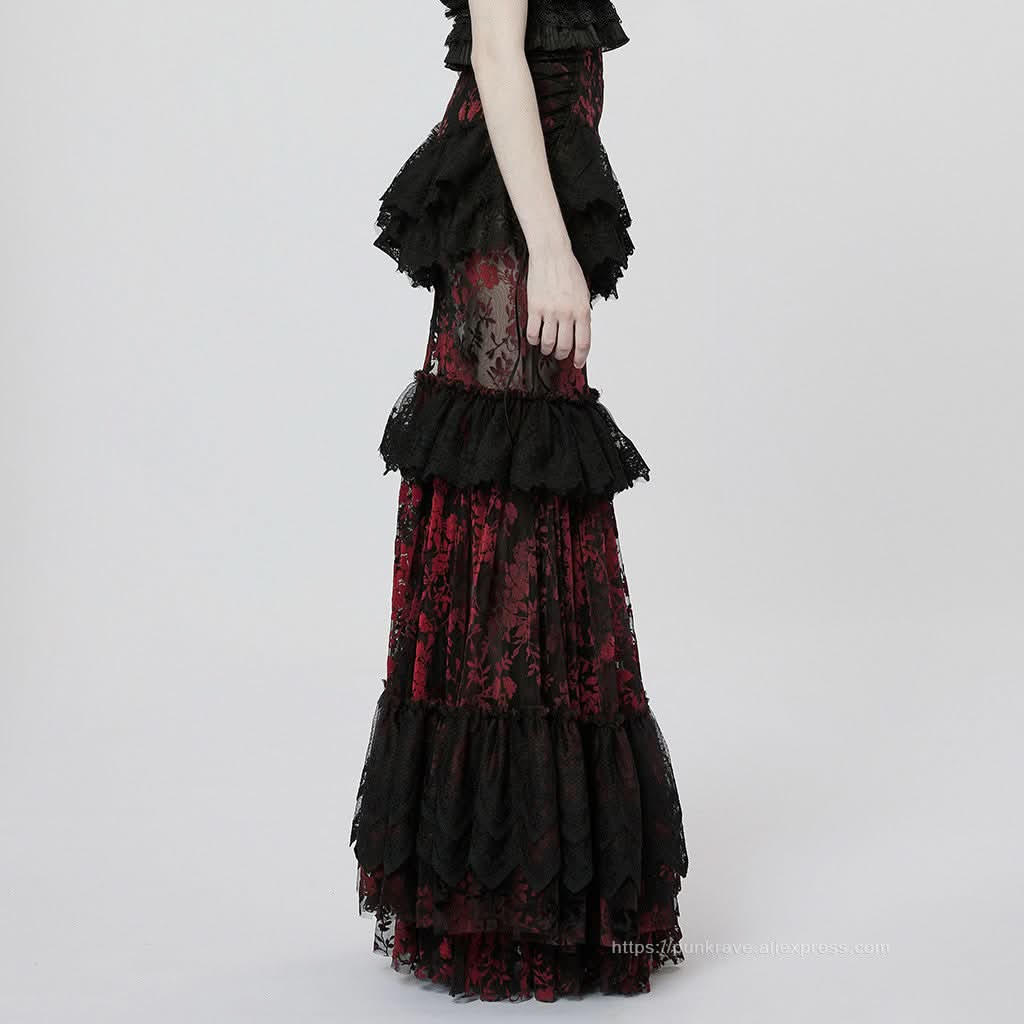 Andromeda Ruffled Lace Skirt - Black - PunkRave