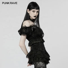 Lady Anne Lace Top With Bardot Neckline - Black - PunkRave