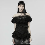 Lady Anne Lace Top With Bardot Neckline - Black - PunkRave