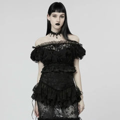 Lady Anne Lace Top With Bardot Neckline - Black - PunkRave