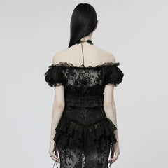 Lady Anne Lace Top With Bardot Neckline - Black - PunkRave