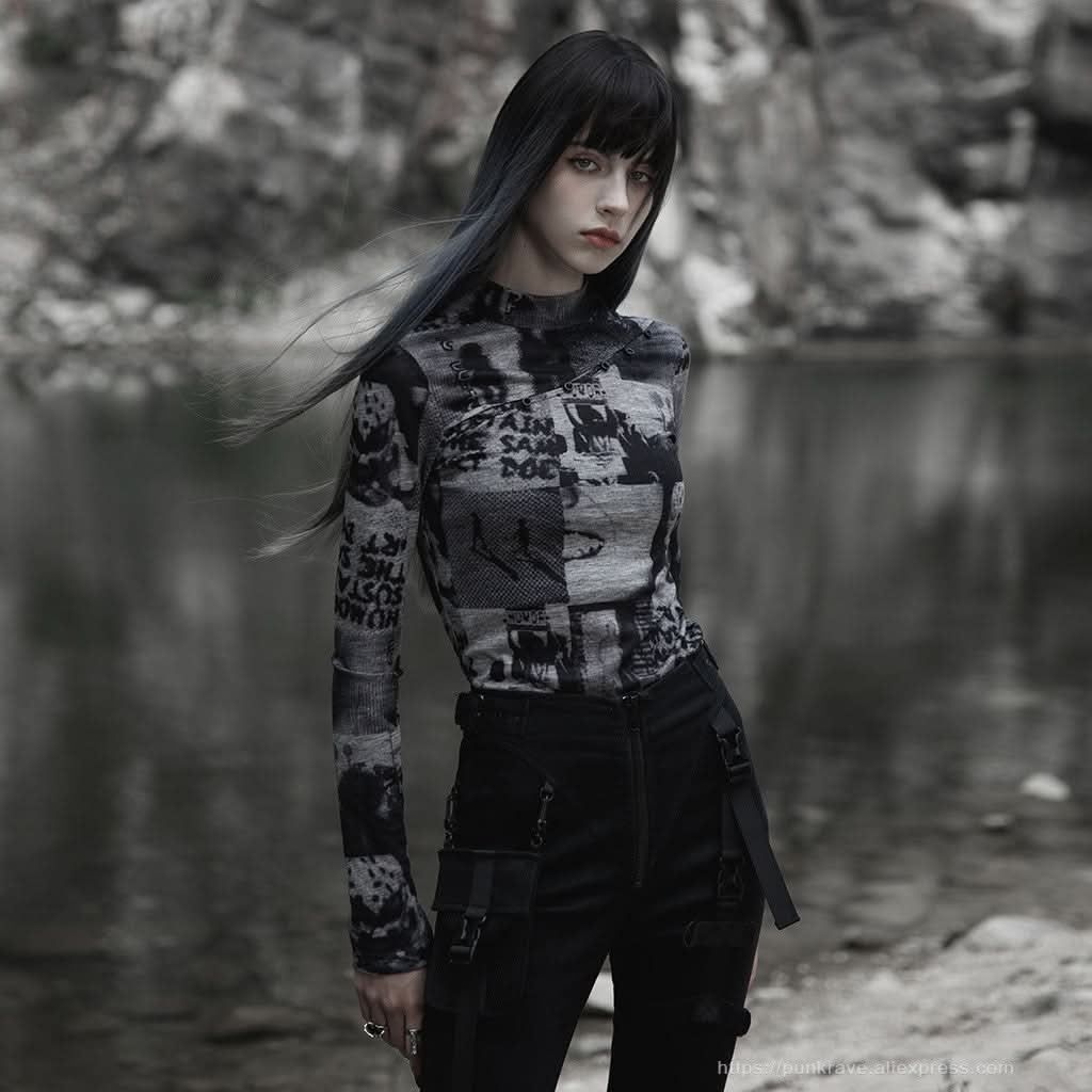 Tomie Turtleneck Top - Printed - PunkRave
